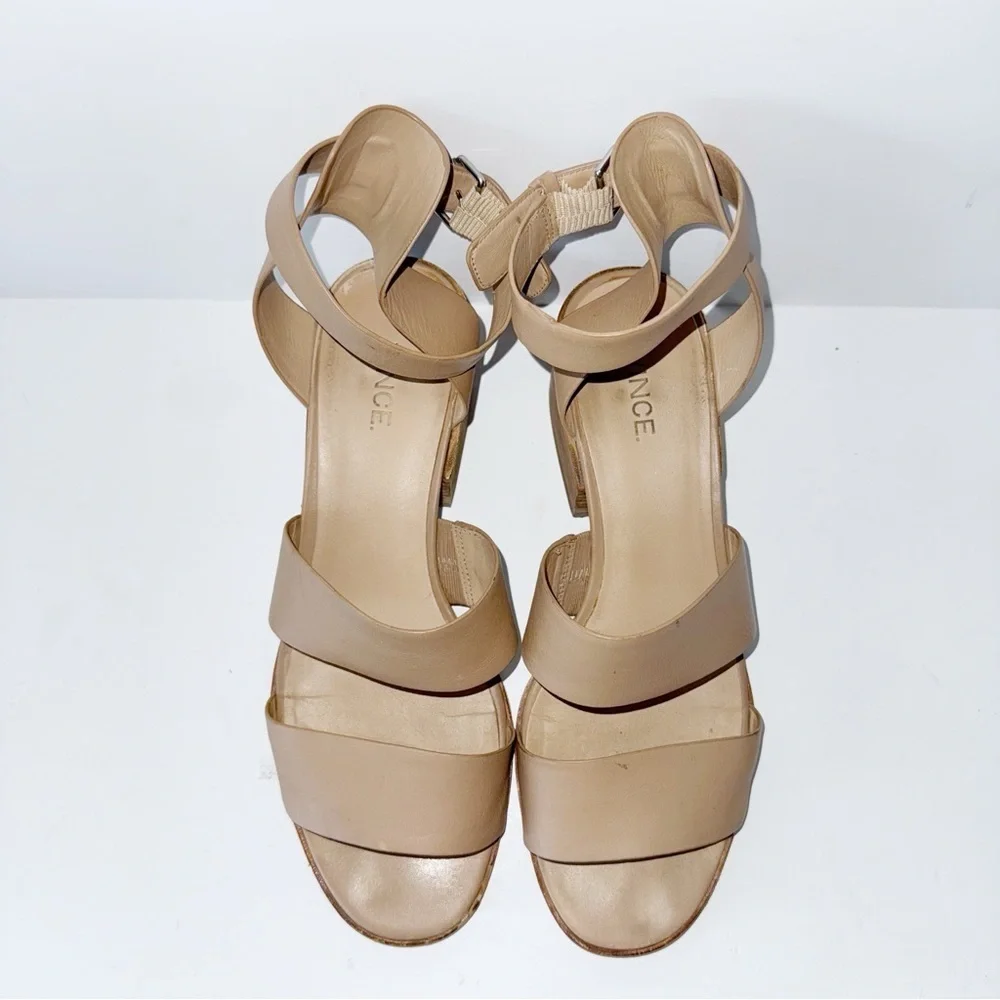VINCE Tan Strappy Leather Ankle Strap Open Toe Sandals Size 38.5/8.5